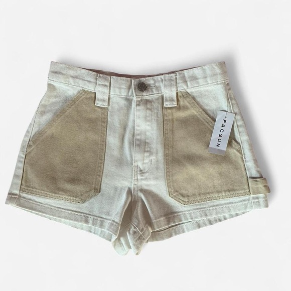 PacSun Womens Two Tone Cream Tan Denim High Waisted Shorts Size 26 - Picture 1 of 4